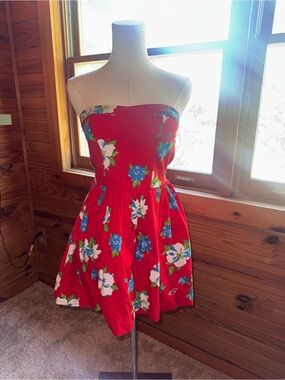 Hollister Red Strapless Floral Mini Dress